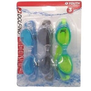 DOLFINO Silicone Swim Goggles Youth Latex Free UV Protection Blue Green Dark Blu